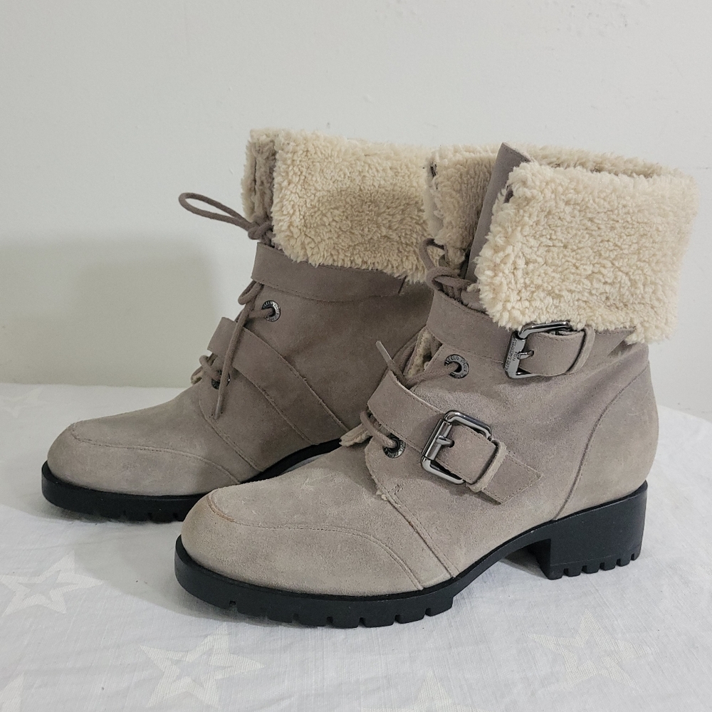 Karl Lagerfeld Paris Ankle Boots with Fur Lining Leather Style Belda Mushroom 7